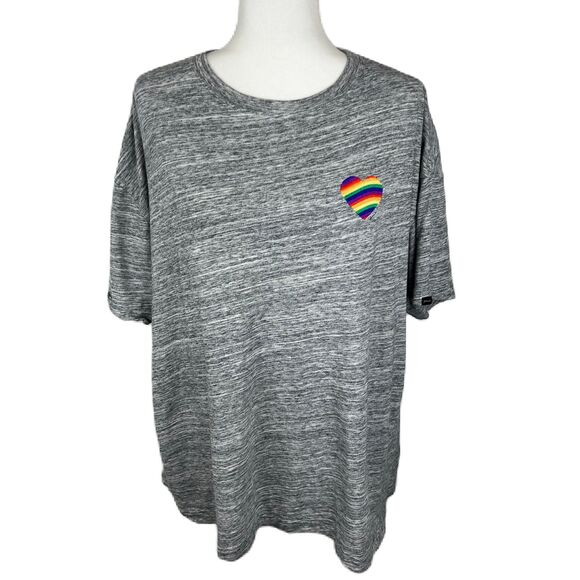 Pink Victoria's Secret Shirt Women One Size Grey Pride Heart Embroidered S/S Tee - Picture 1 of 13
